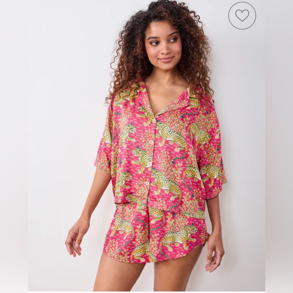 Printfresh Eco Satin Sweetest Dreams Pajama Set, Hot Pink Bagheera, Size Small